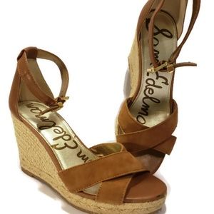 Sam Edelman Wegde Tan Open Toe Ankle Strap Sandals
